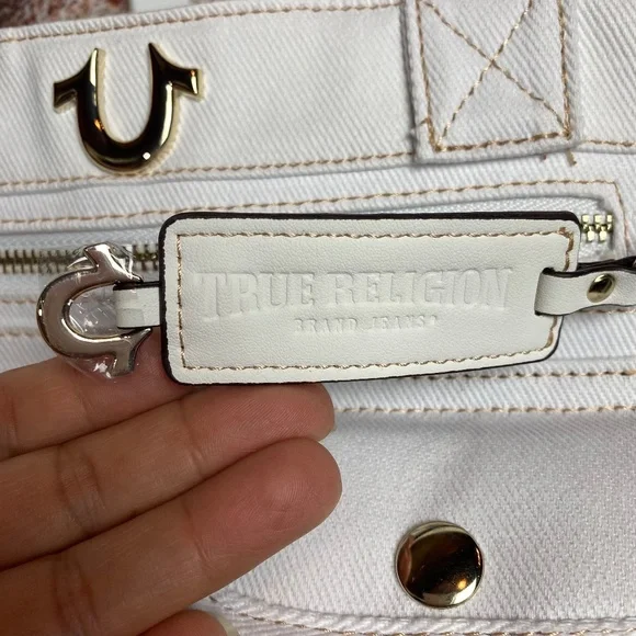 NWT True Religion White Multi Pocket Denim Shoulder Bag - Picture 4 of 13